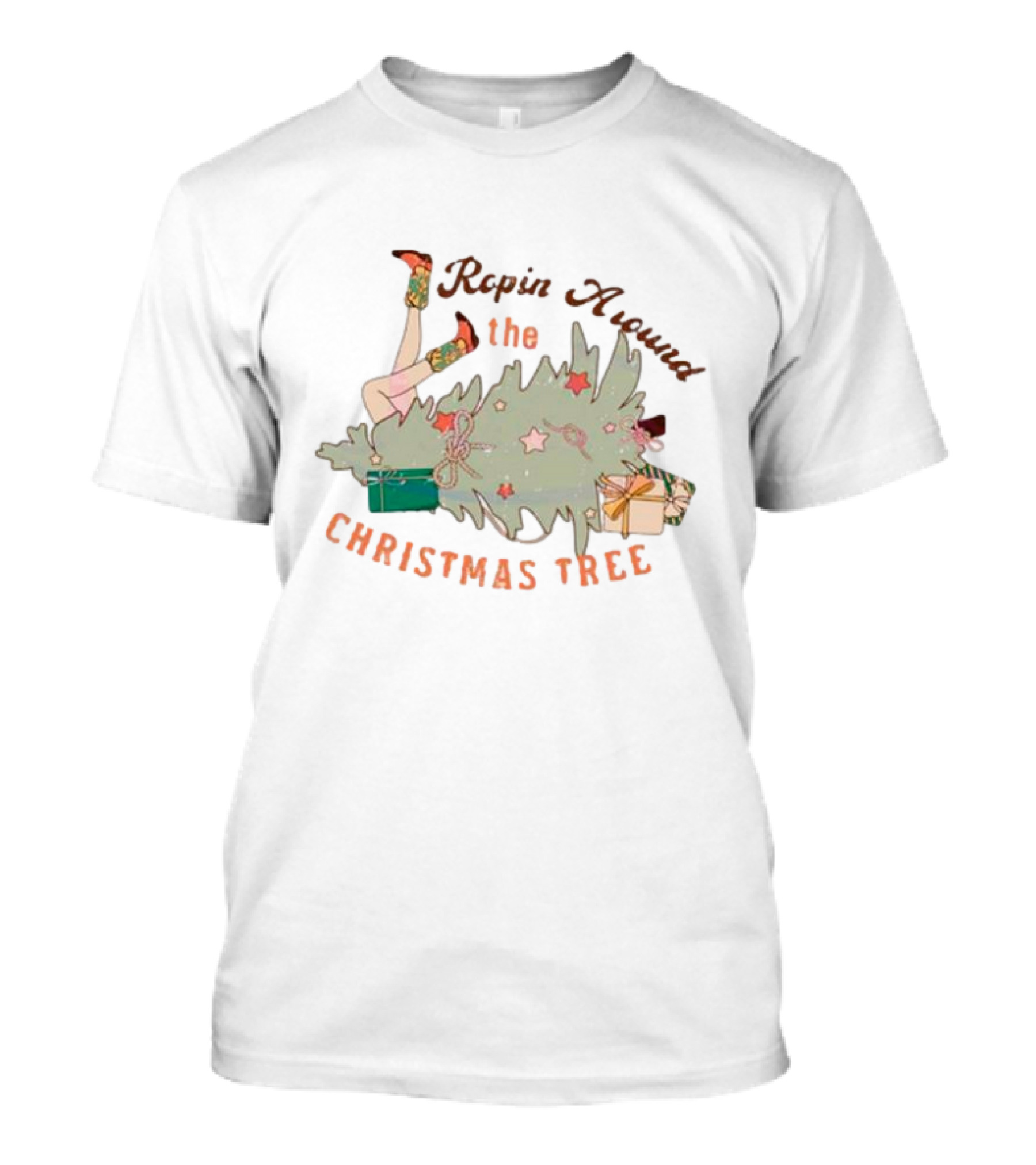 Ropin Around The Christmas Tree Vintage Western Holiday Fun T-Shirt