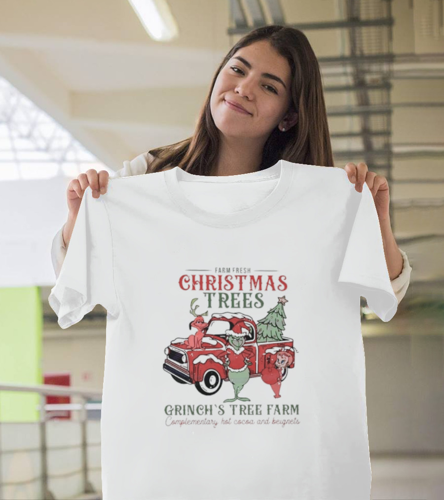 Farm Fresh Christmas Trees Grinch’s Tree Farm Complementary Hot Cocoa and Beignets T-Shirt