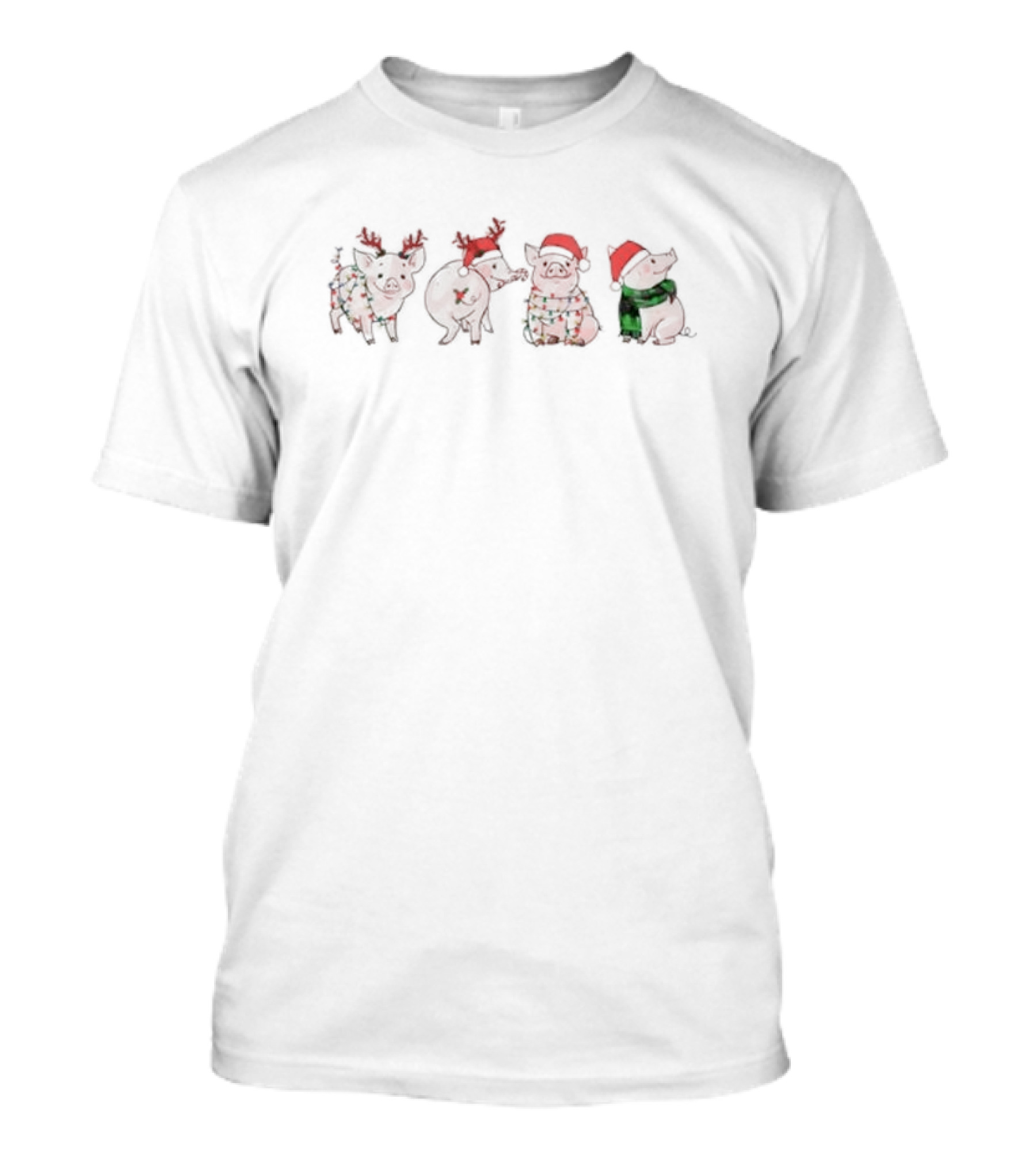 Pig Christmas Santa Hat With Reindeer And Festive Decorations T-Shirt