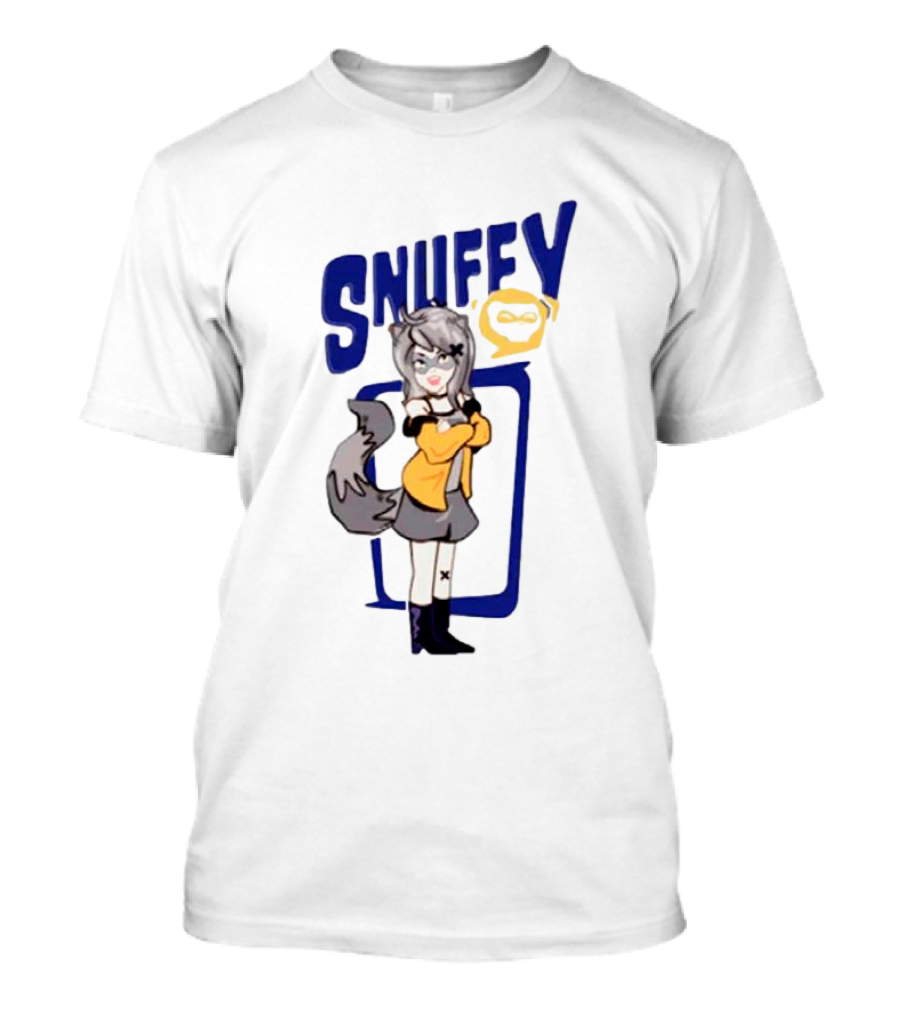 Snuffy Raccoon Character In Orange And Grey Outfit With Tail And Ears T-Shirt