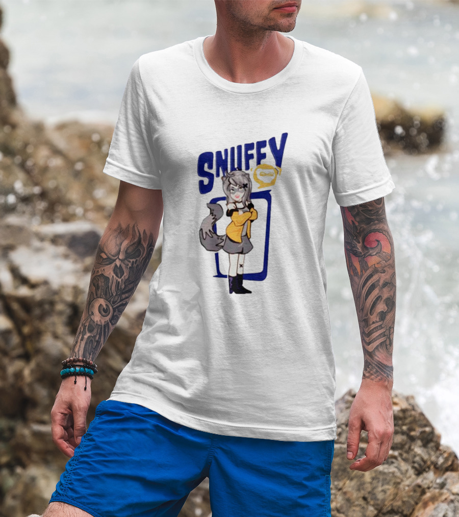 Snuffy Raccoon Character In Orange And Grey Outfit With Tail And Ears T-Shirt