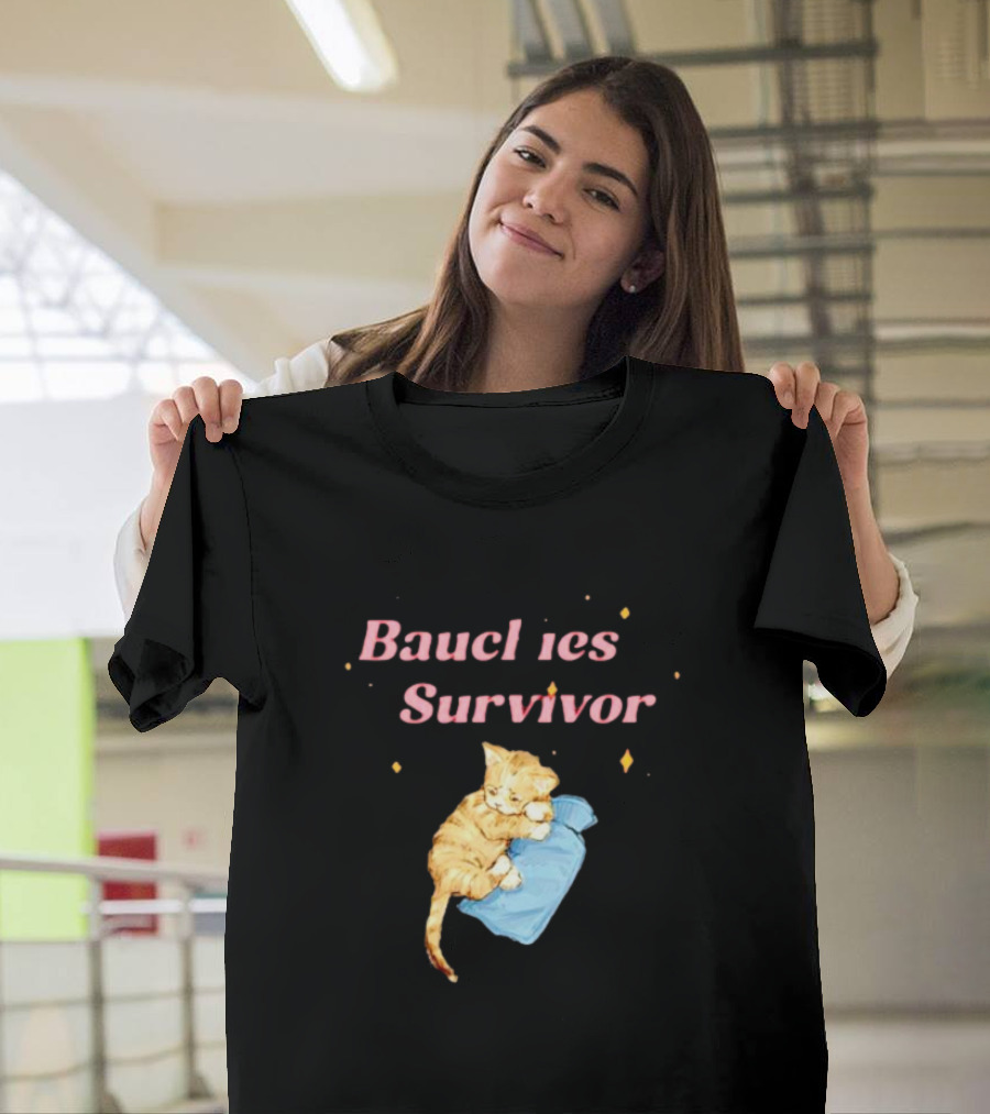 Bauchies Survivor Cat Kitten Holding Blue Blanket T-Shirt