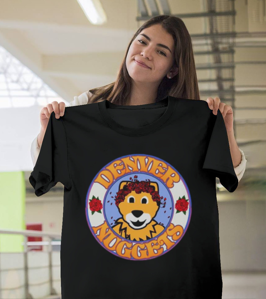 Denver Nuggets Bear Head Surrounded by Red Roses T-Shirt