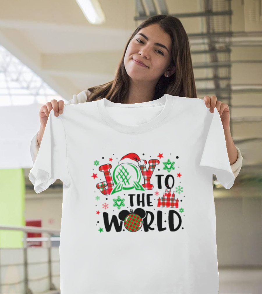 Joy to the World Disney Castle Mickey Epcot Holiday T-Shirt
