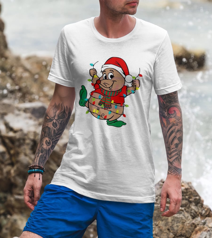 Gus Santa Hat Christmas Lights Cozy Festive Character With Bright Holiday Spirit T-Shirt