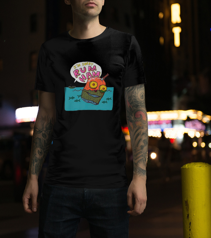 I’m Sorry Rum Ham Cartoon Floating In Water With Knife And Fish T-Shirt