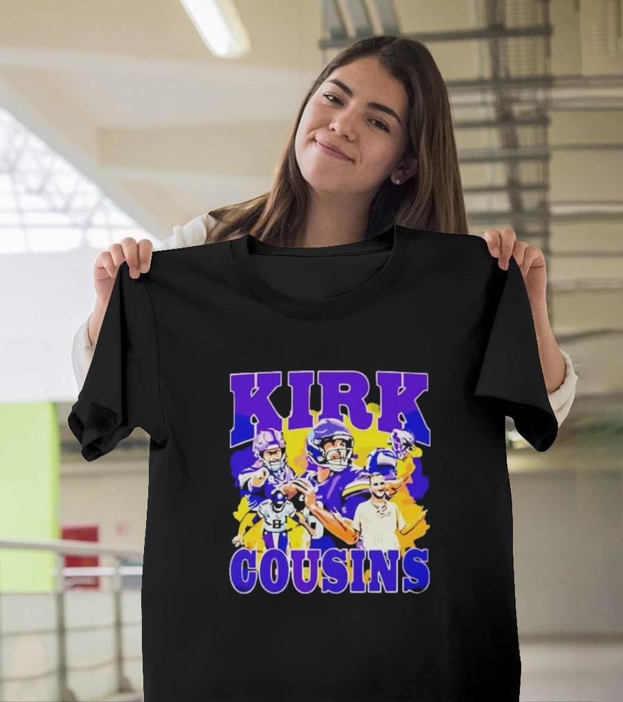 Kirk Cousins Vikings Football Player Collage Purple and Yellow T-Shirt