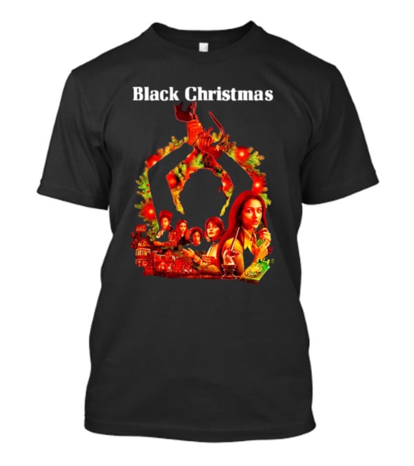 Black Christmas Silent Night Horror Movie Characters Axe Wreath Scene T-Shirt
