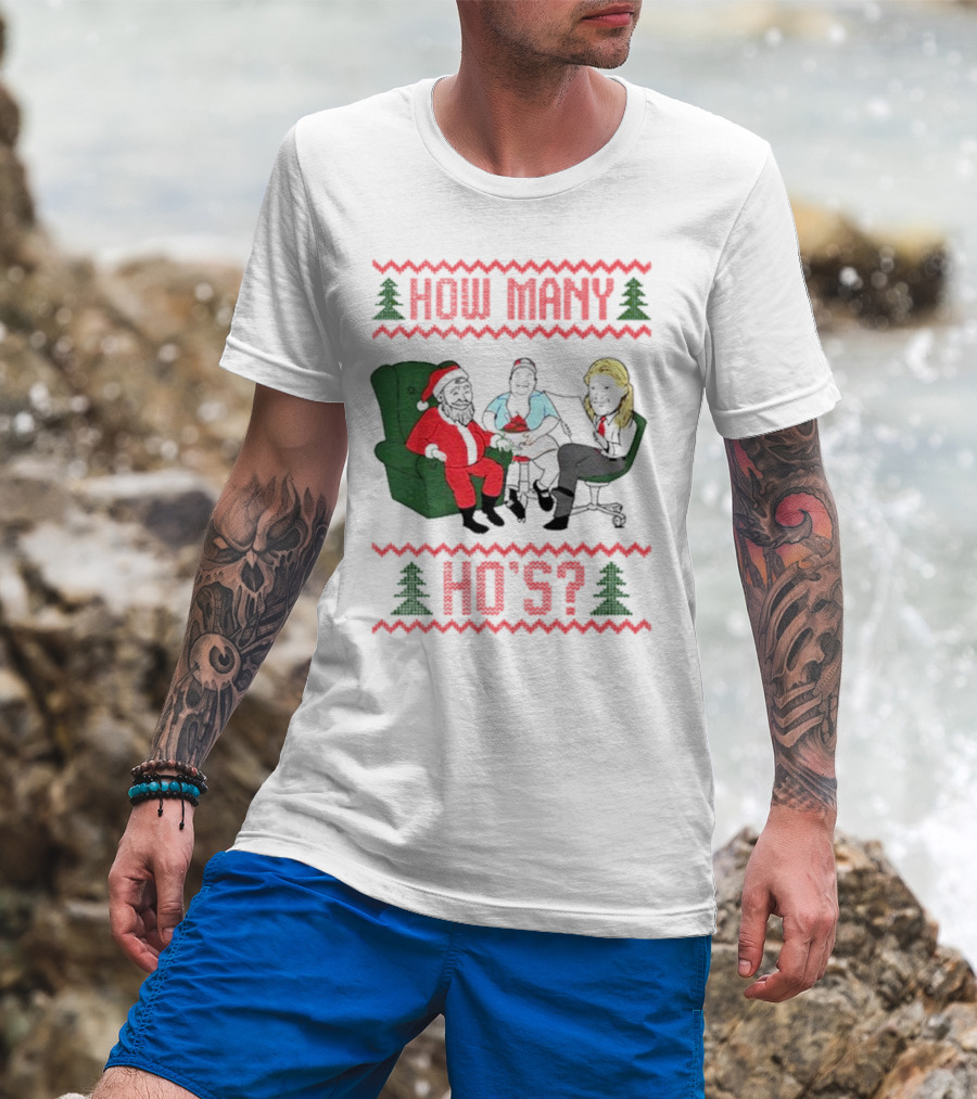 How Many Ho’s Santa Chair Christmas T-Shirt