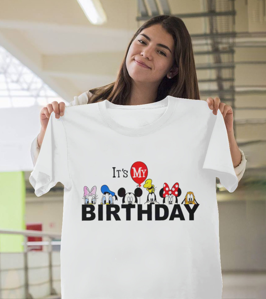 It's My Birthday Disney Characters Mickey Minnie Donald Balloon T-Shirt