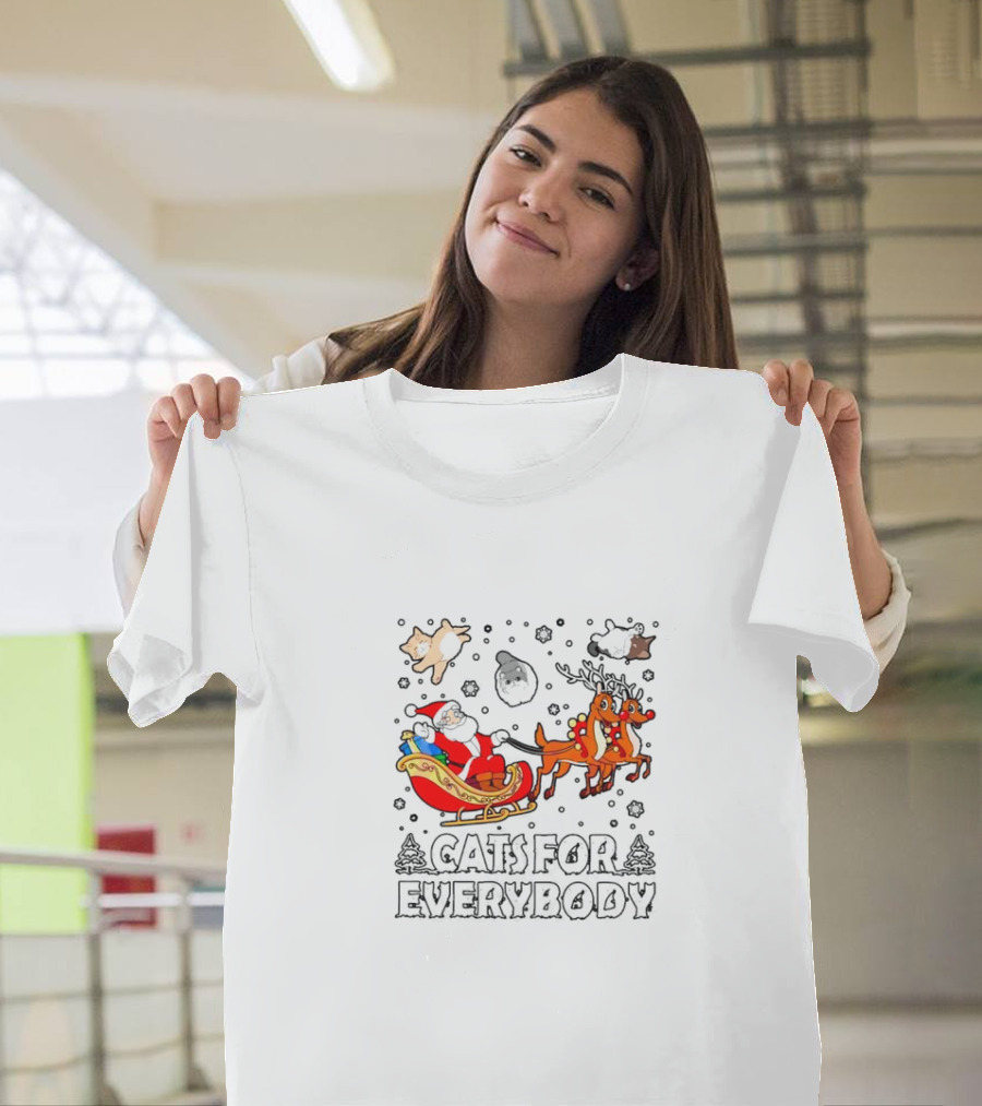 Cats for Everybody Santa Sleigh Christmas Reindeer T-Shirt