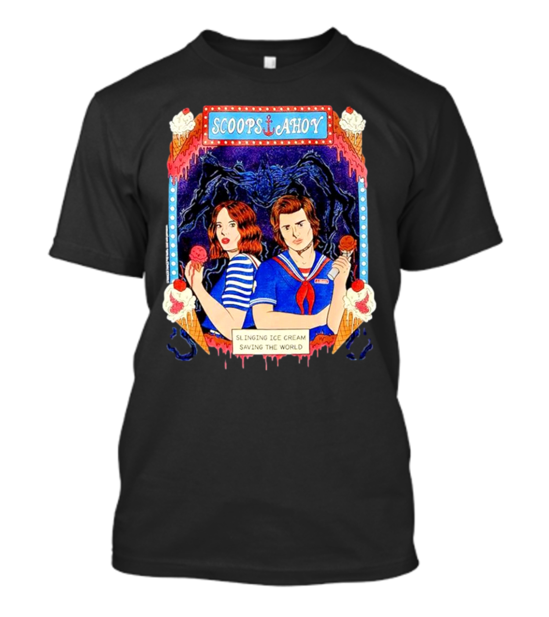 Scoops Ahoy Slinging Ice Cream Saving The World Stranger Things Duo Vintage T-Shirt