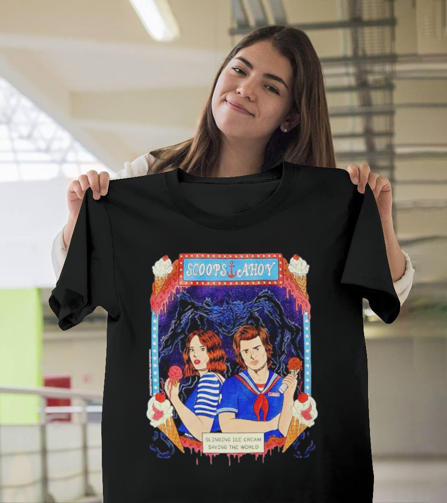 Scoops Ahoy Slinging Ice Cream Saving the World Stranger Things Duo Vintage T-Shirt