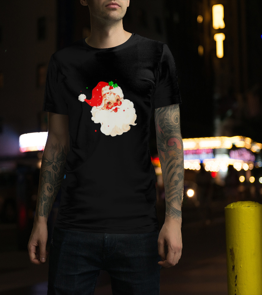 Santa Christmas Vintage Retro Style Holly Berries T-Shirt