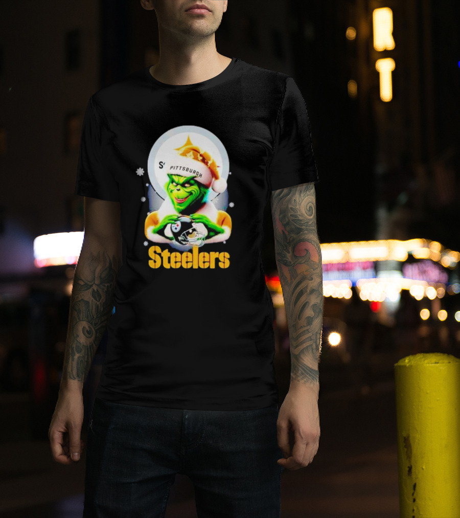 The Grinch Santa Steelers Christmas Pittsburgh Football Fan T-Shirt