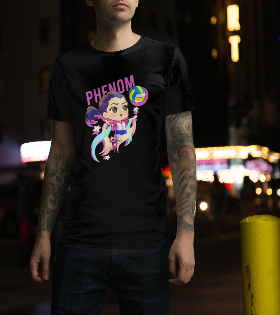 Phenom Chibi Volleyball Player With Rainbow Trails And Stars T-Shirt