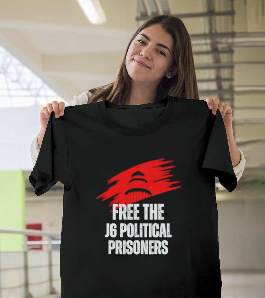Free The J6 Political Prisoners Capitol Building Red Brushstroke T-Shirt