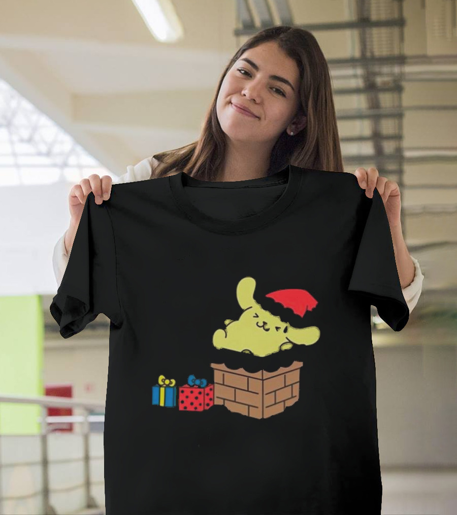 Pompompurin Christmas Chimney with Santa Hat and Presents T-Shirt
