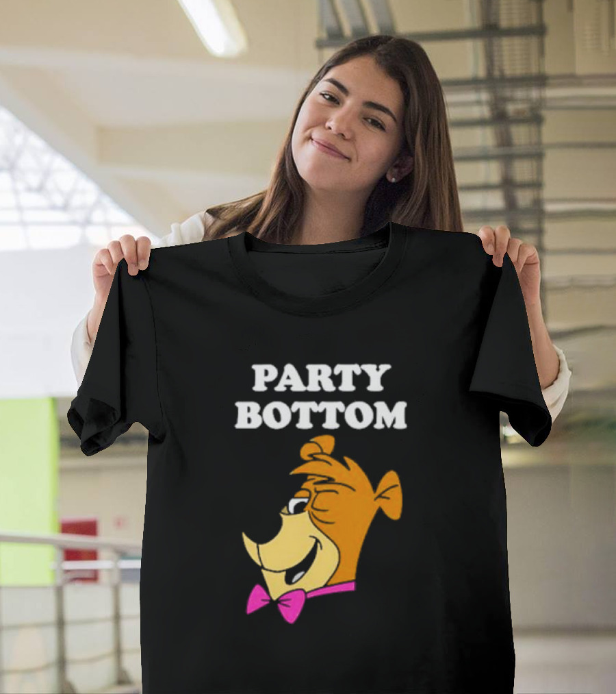 Yogi Bear Party Bottom Fun Cartoon Character With Pink Bow Tie T-Shirt