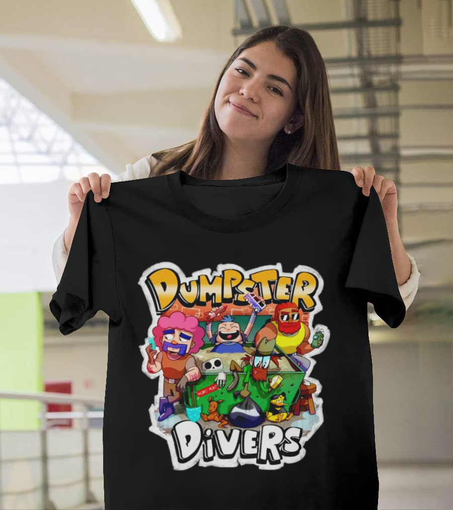 Dumpster Divers Cartoon Alley Fun with Funny Characters and Trash Can Antics T-Shirt