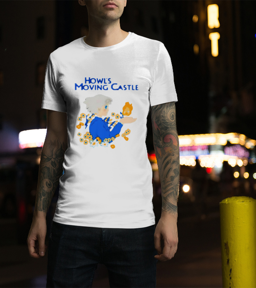 Howl’s Moving Castle Howl With Calcifer And Flowers T-Shirt