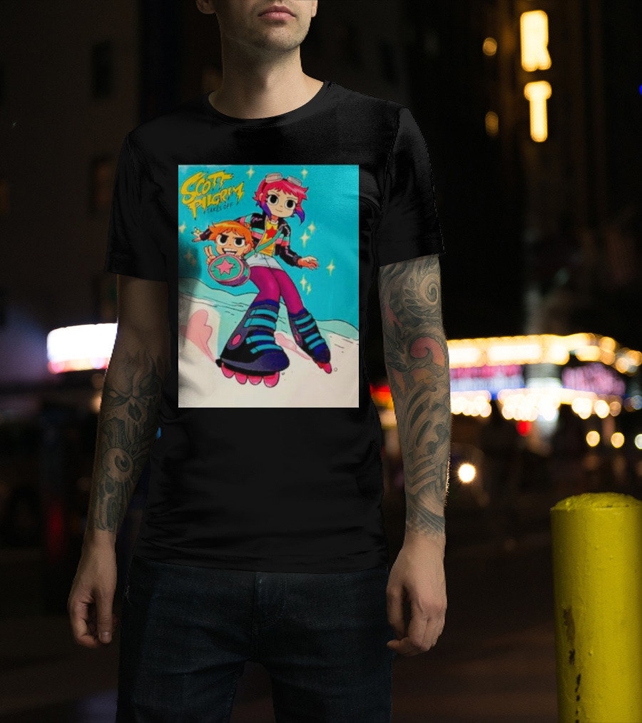 Scott Pilgrim Takes Off Roller Skating Adventure With Animated Style Characters T-Shirt