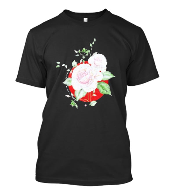 5Yr Kintsugi Rose Floral Design On Red Circle Background T-Shirt