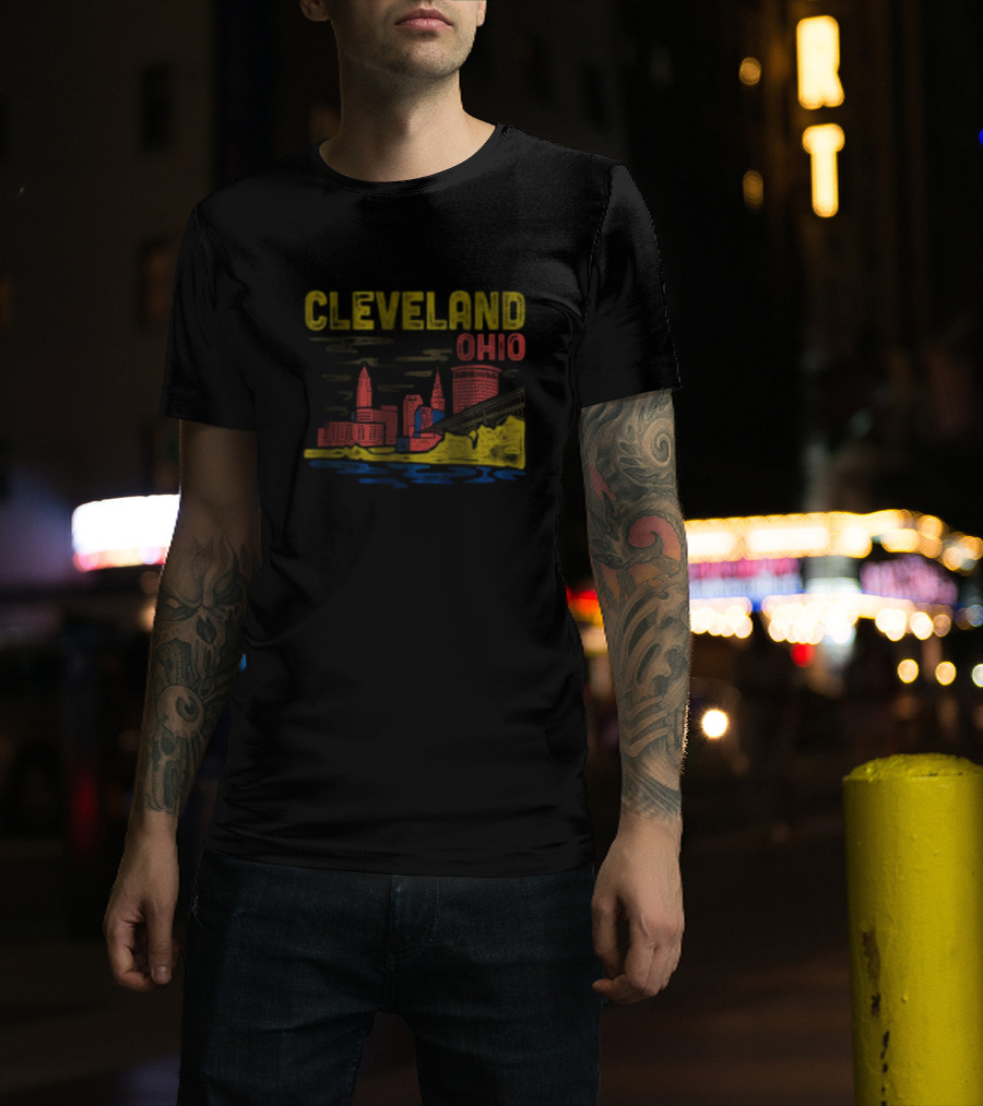 Cleveland Ohio Skyline Colorful Cityscape T-Shirt