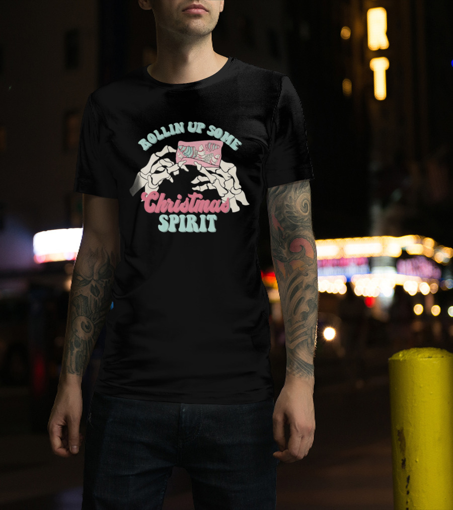 Rollin Up Some Christmas Spirit Holiday Weed Motif T-Shirt