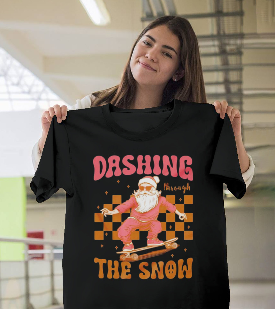 Dashing Through The Snow Santa Skateboard Christmas T-Shirt