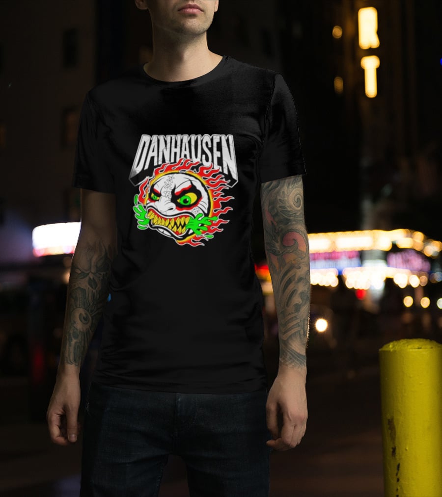 Danhausen Fiery Baseball Face With Flames And Green Claws T-Shirt