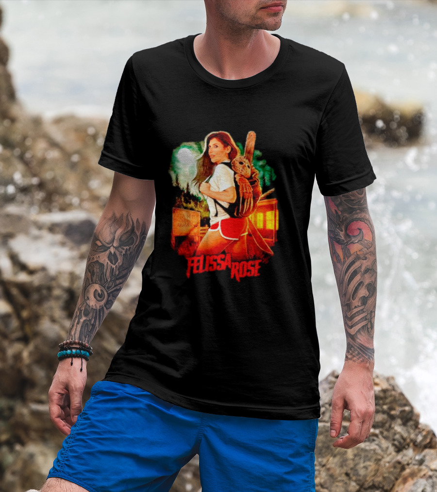 Felissa Rose Happy Camper Camp Arawak Masked Figure Forest Scene T-Shirt