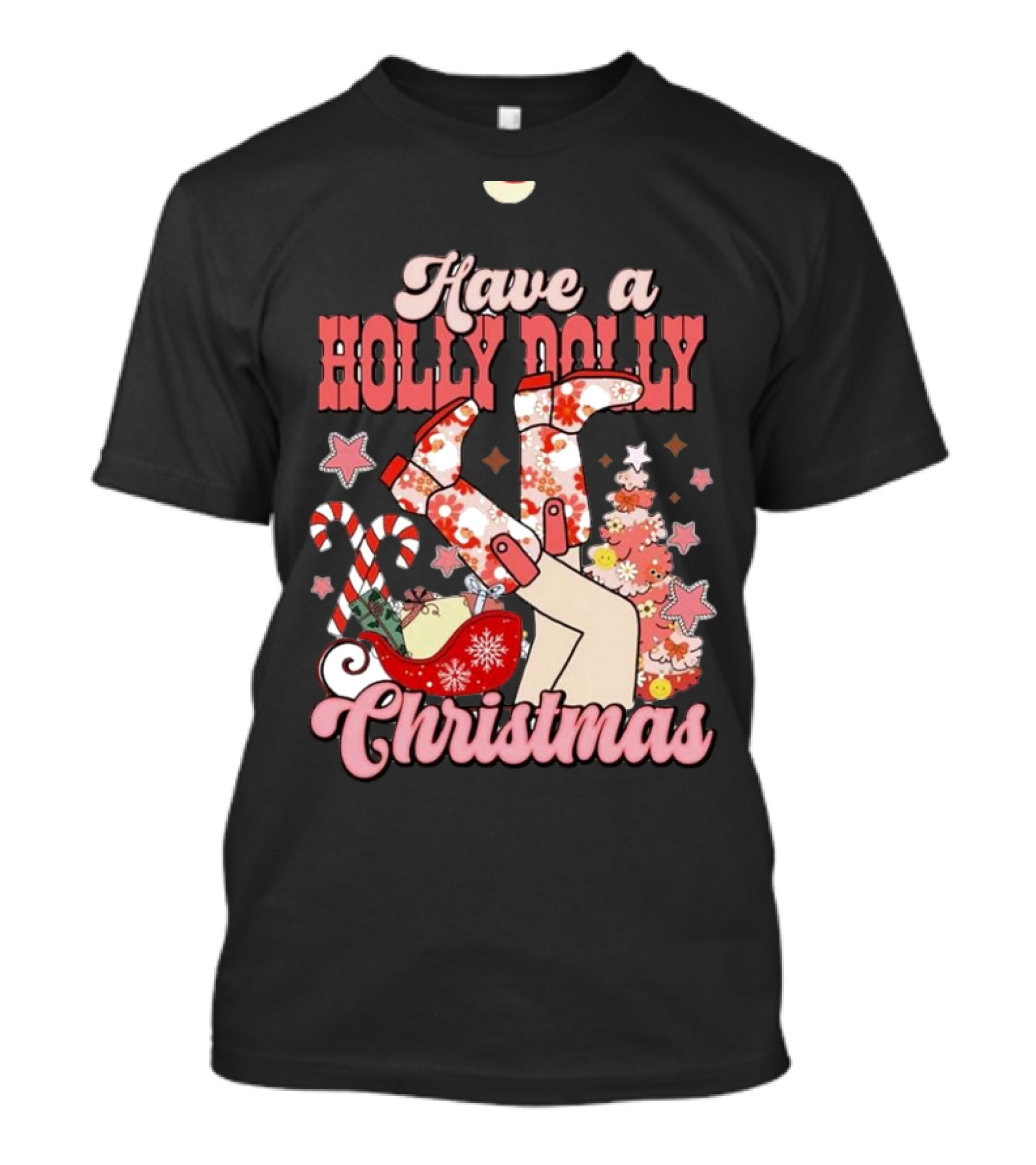 Have A Holly Dolly Christmas Sleigh Candy Canes And Stars T-Shirt