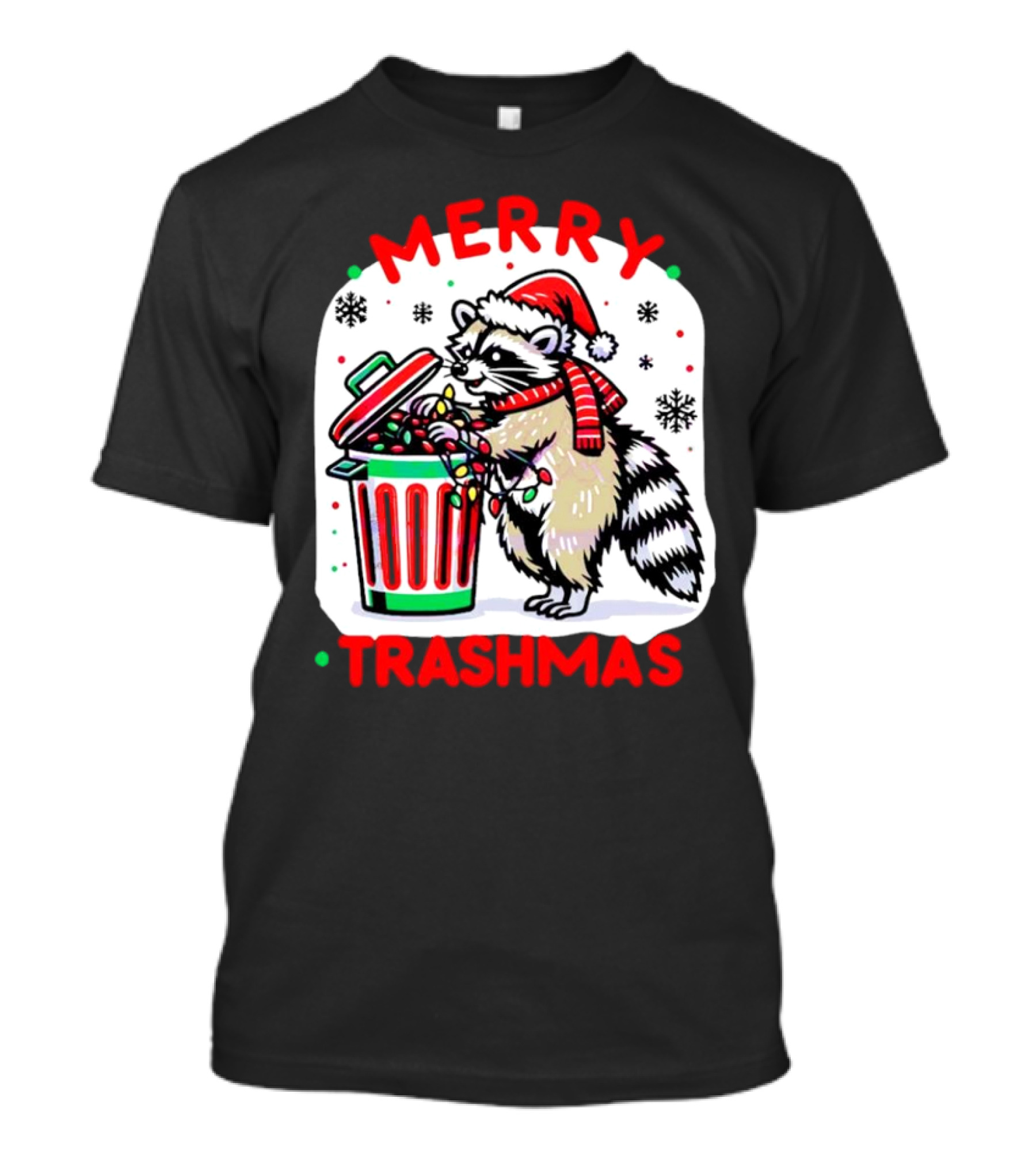 Merry Trashmas Raccoon Santa With Christmas Lights T-Shirt