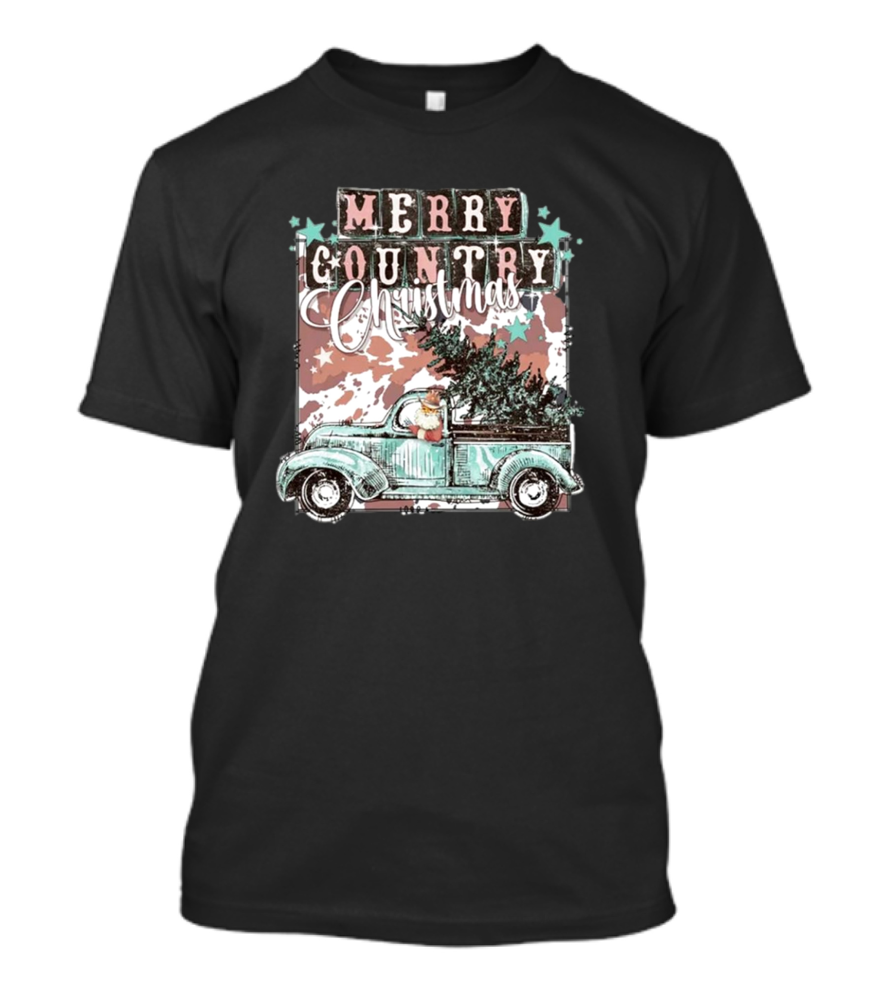 Merry Country Christmas Santa Truck With Tree T-Shirt