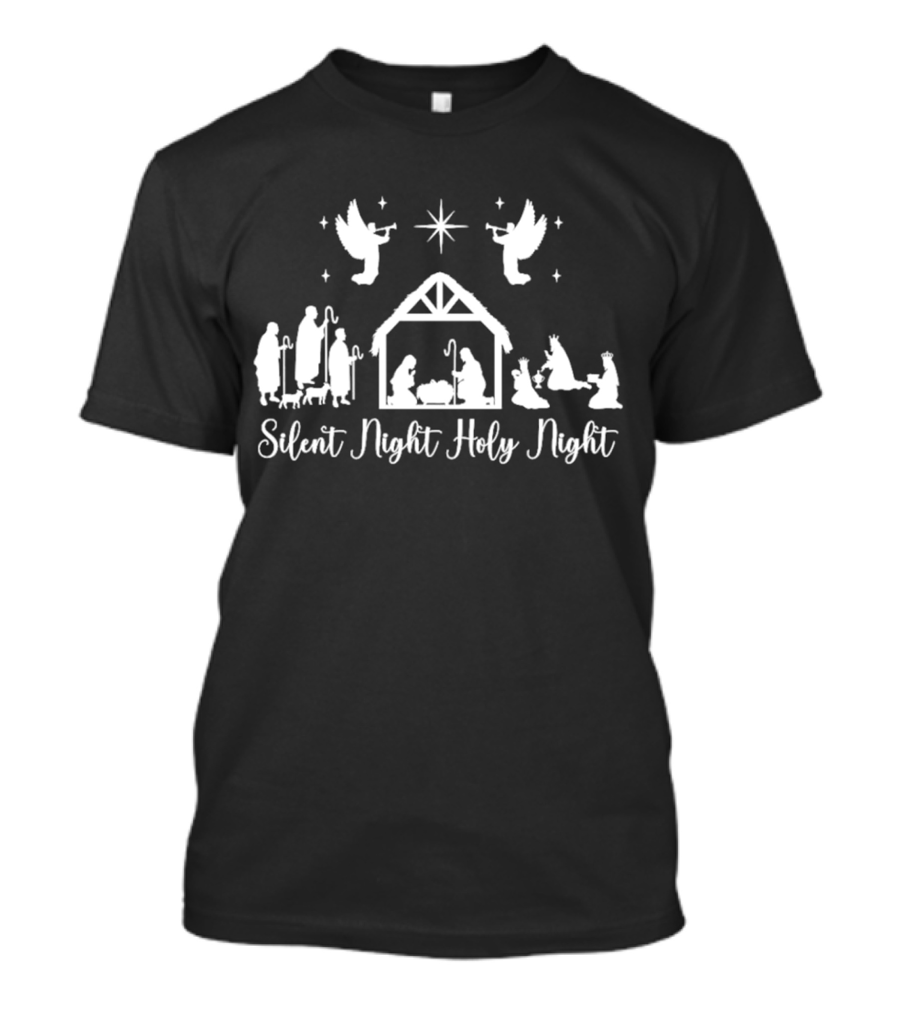 Silent Night Holy Night Nativity Scene With Angels And Star T-Shirt