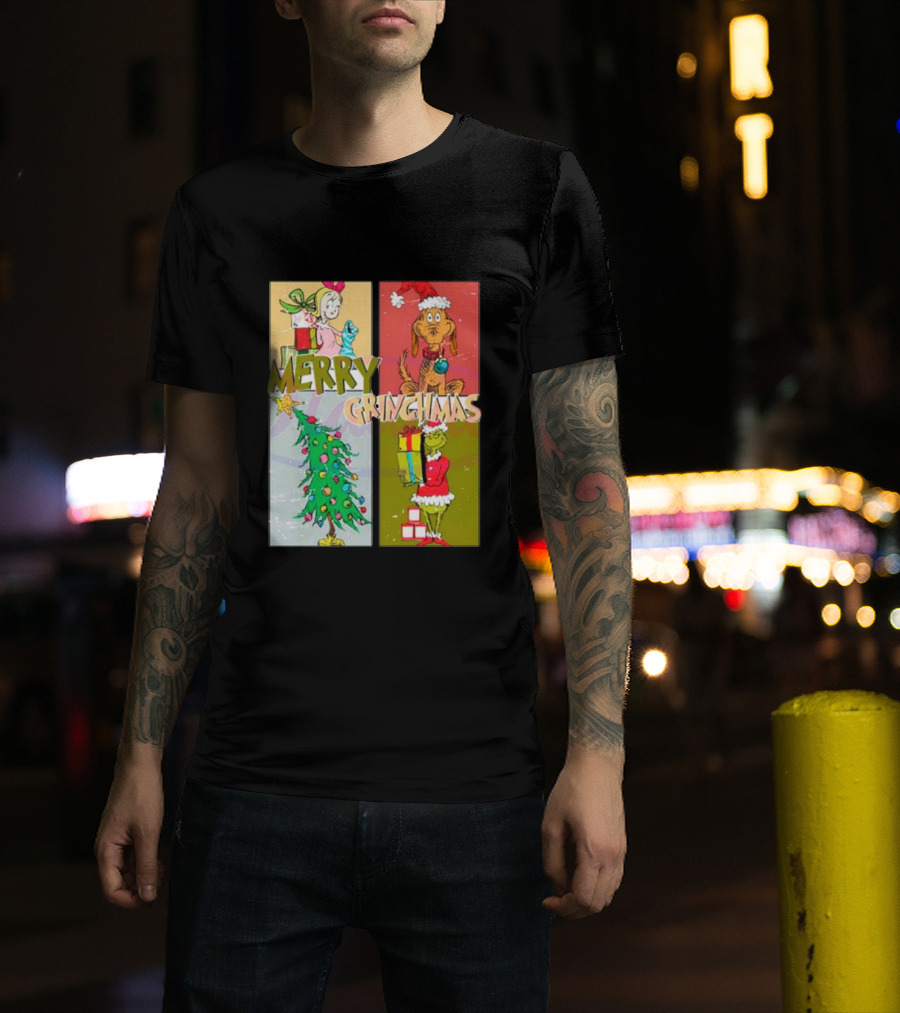 Merry Grinchmas Characters Vintage Grinch And Max Christmas Tree T-Shirt