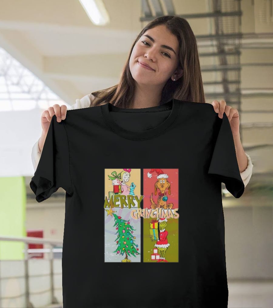 Merry Grinchmas Characters Vintage Grinch and Max Christmas Tree T-Shirt