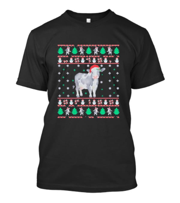 Cow Santa Hat Ugly Christmas T-Shirt