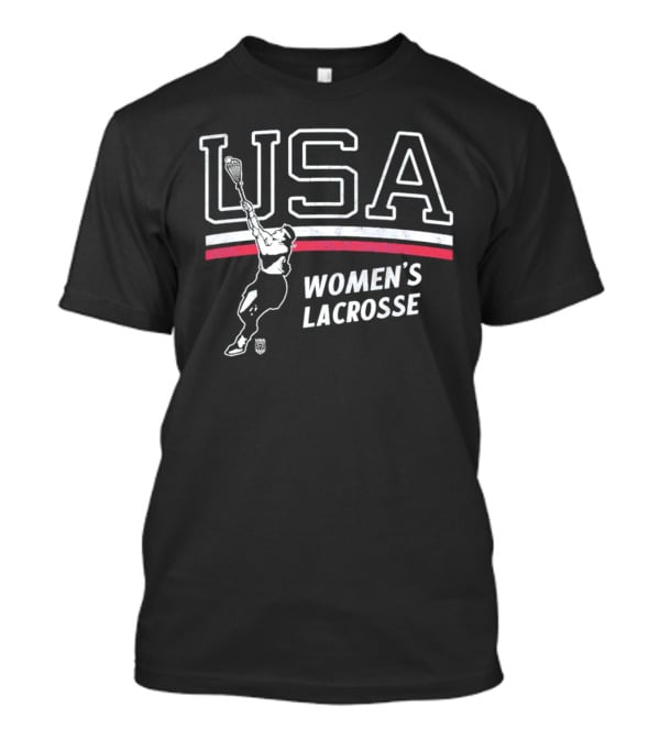USA Women's Lacrosse Athletic Graphic With Player And Red White Stripes T-Shirt