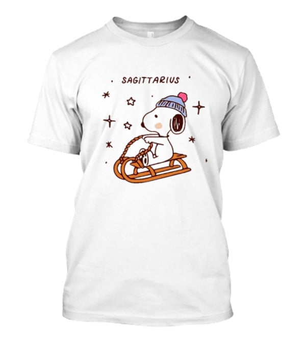 Sagittarius Snoopy Sledding In Winter Stars T-Shirt