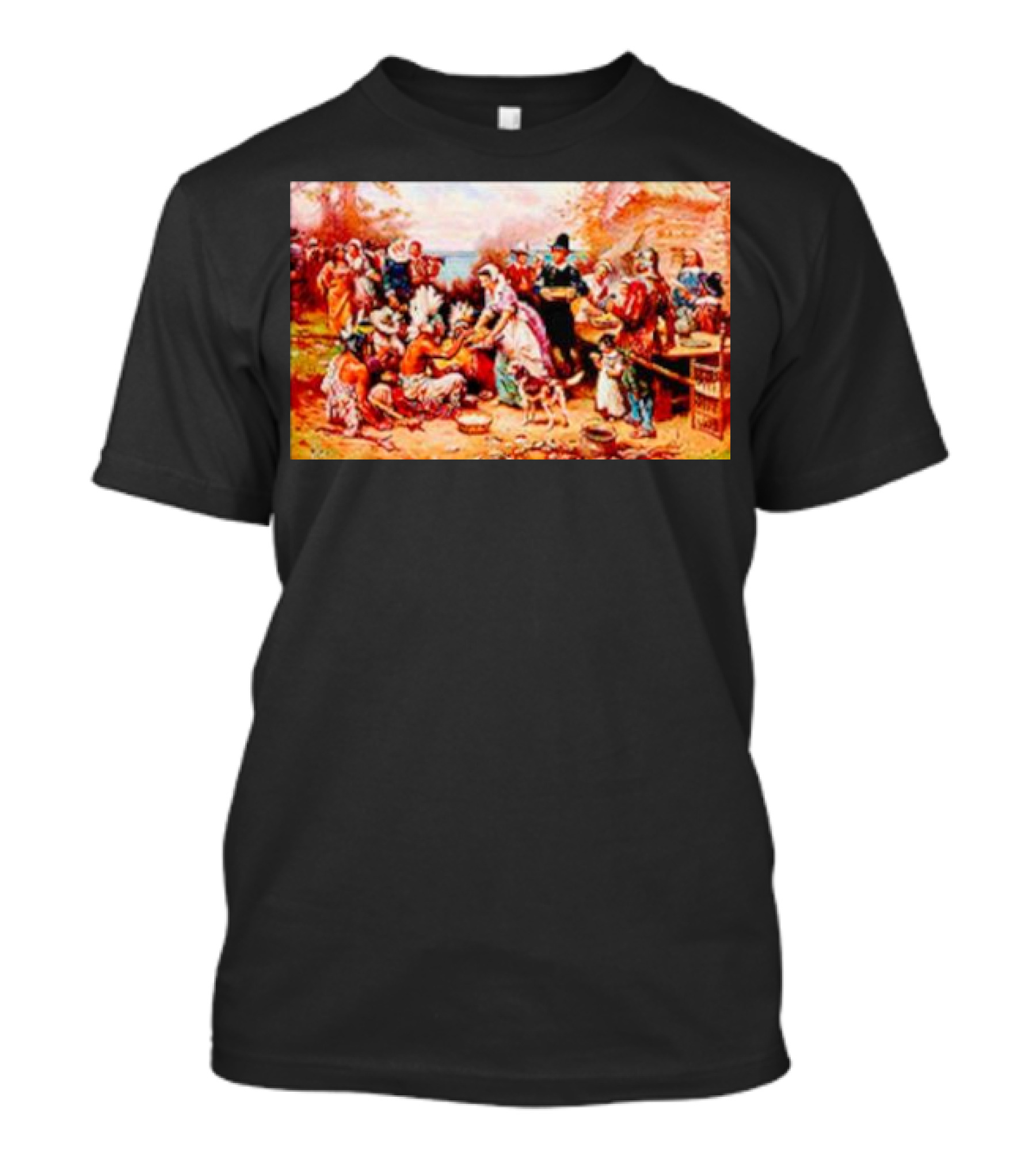 The First Thanksgiving 1621 Pilgrims And Native Americans Harvest Feast T-Shirt