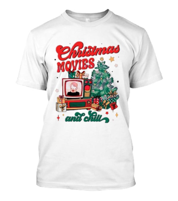 Christmas Movies And Chill Retro TV Christmas Tree Presents T-Shirt