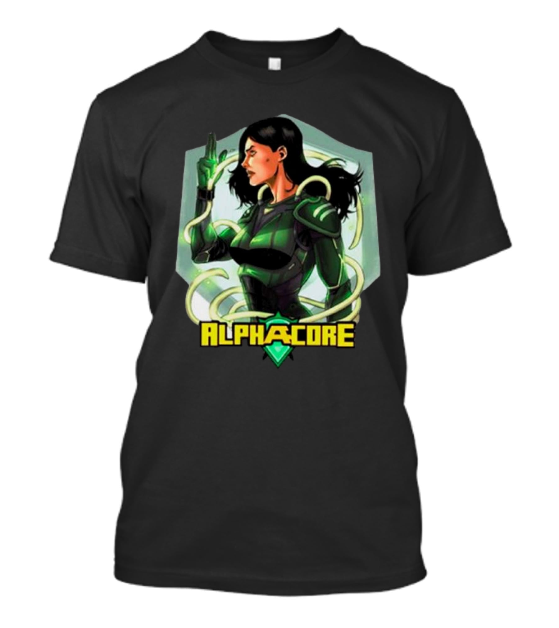 Ingrid Valdez Alphacore Heroic Green Warrior With Futuristic Elements T-Shirt