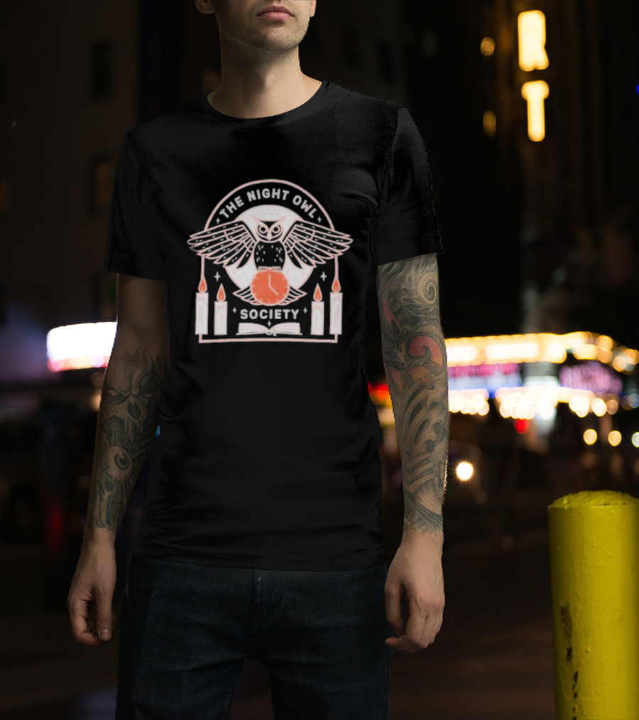 The Night Owl Society Midnight Clock With Candles And Book T-Shirt