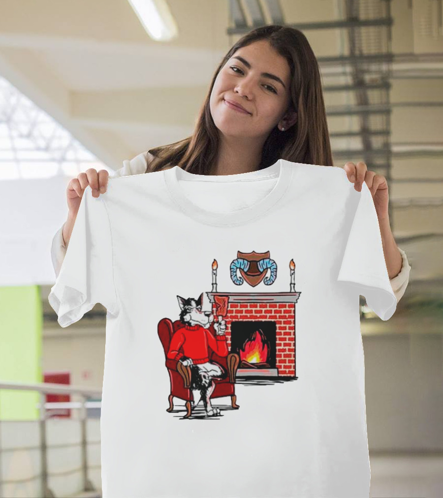 NC State Wolfpack Relaxing by Fireplace Victory Scene T-Shirt