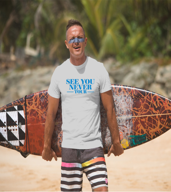 See You Never Tour Retro Style Blue Text T-Shirt