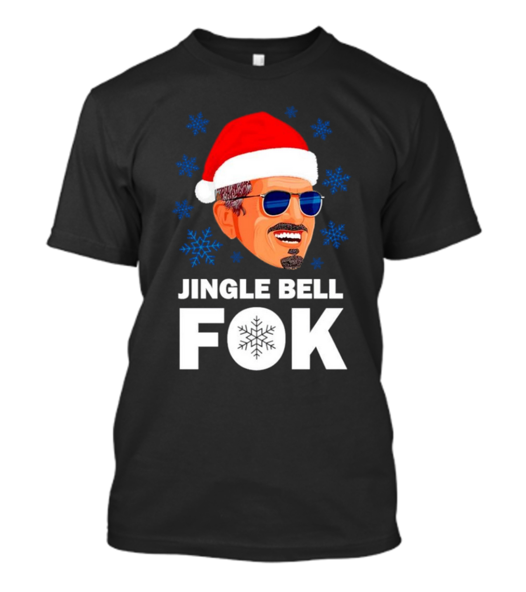 Jingle Bell Fok Santa Christmas Snowflakes Santa Hat Blue Sunglasses T-Shirt