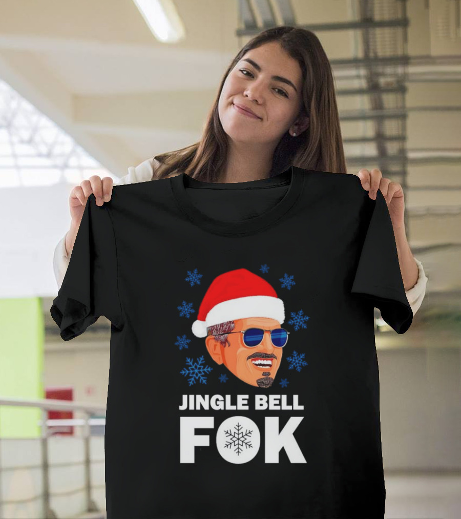 Jingle Bell Fok Santa Christmas Snowflakes Santa Hat Blue Sunglasses T-Shirt