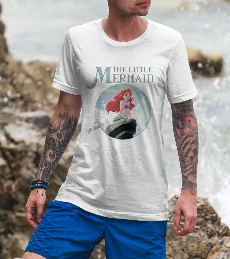The Little Mermaid Ariel With Red Hair And Ocean Backdrop T-Shirt